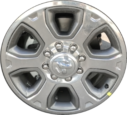 Dodge Ram 2500 2017-2018, Ram 3500 SRW 2017-2018 polished 20x8 aluminum wheels or rims. Hollander part number 2477U80/2633, OEM part number Not Yet Known.